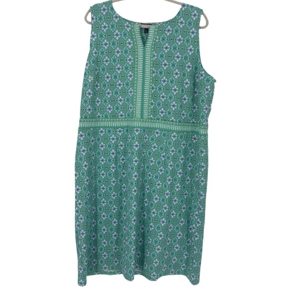 Talbots Sleeveless Shift Dress Green & Blue floral Size 2X - Picture 2 of 7